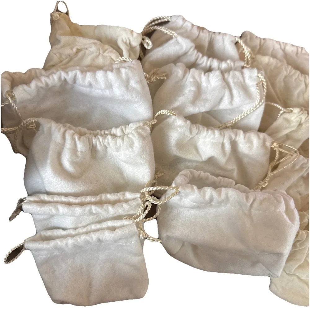 25 Vintage Jewelry Pouches Bulk Drawstring Bags Velvet Flannel Gift Storage Lot